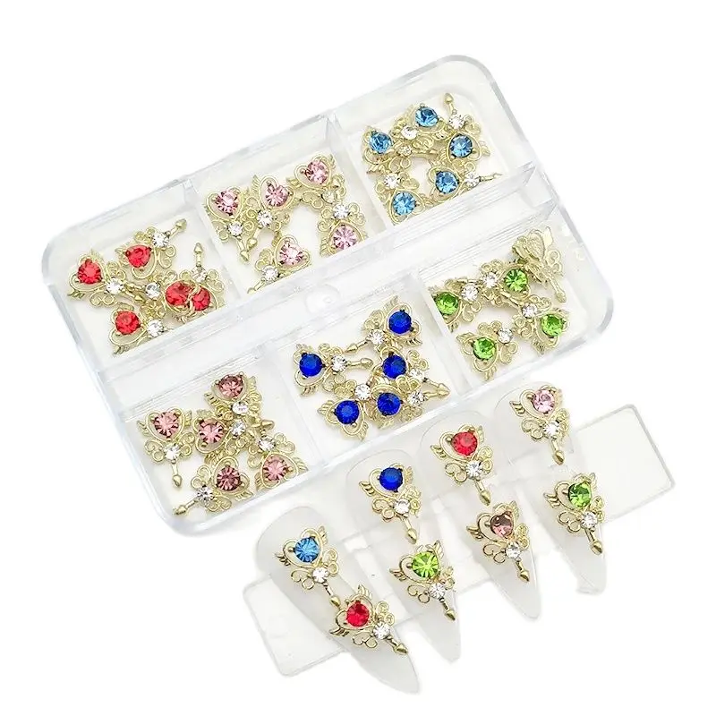 6 Gitter-Nagelsteine, Saturn-Planet-Kreuz-Nagelanhänger, luxuriöse Nagelteile, Diamant-Kristall-Nagelkunst-Dekorationszubehör