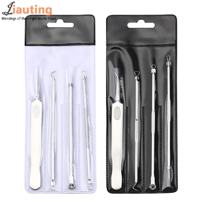 4Pcs/set Blackhead Remover Tweezer Pimple Ingrown Clip Acn Black Dots Remov Beauty Salon Face Skin Care Tool