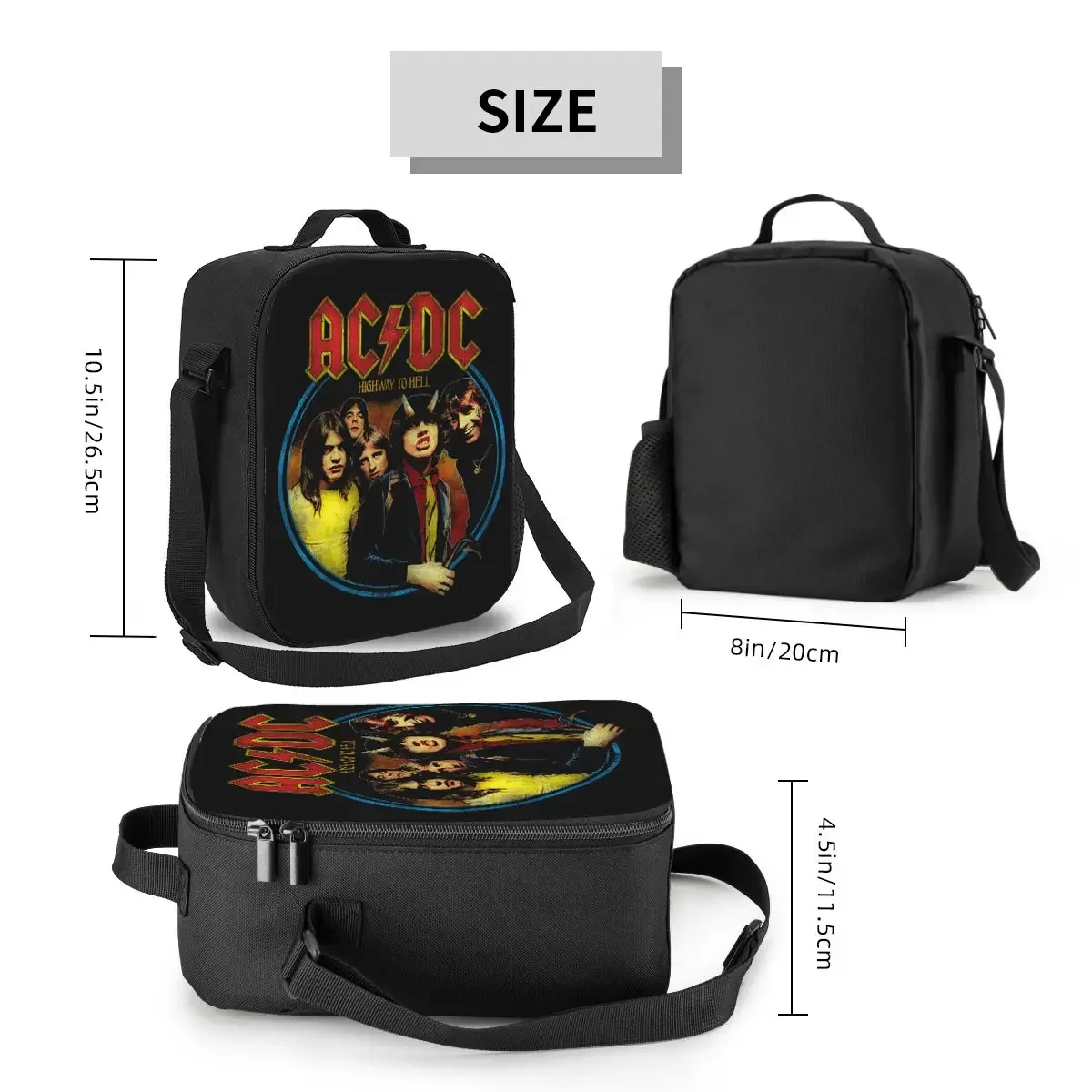 Vintage Rock AC DC Resuable Lunch Box Women Leakproof Heavy Metal Music Band Thermal Cooler Food Insulated Lunch Bag Kids