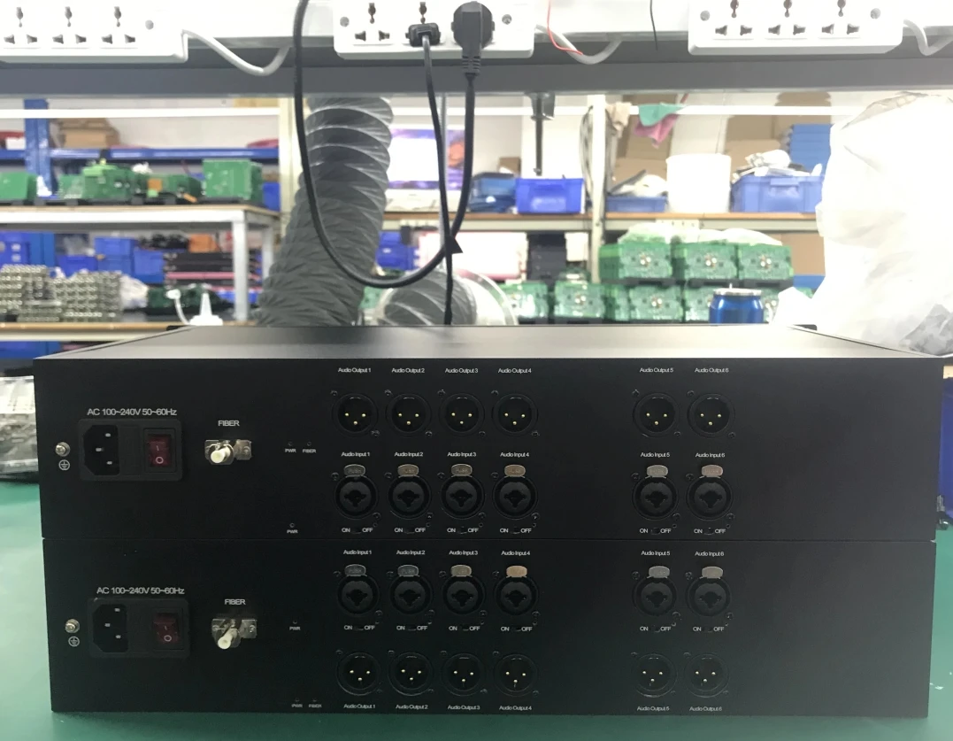 XLR Audio 6 Channel BiDirectional Over Fiber Optic Converter 48VDC Phantom Power Supply
