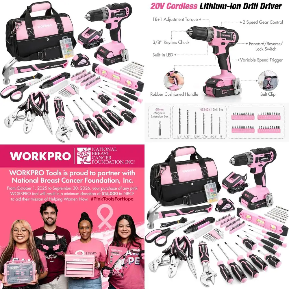 

Women's 157-Piece Pink Tool Kit with 20V Cordless Drill and Storage Bag