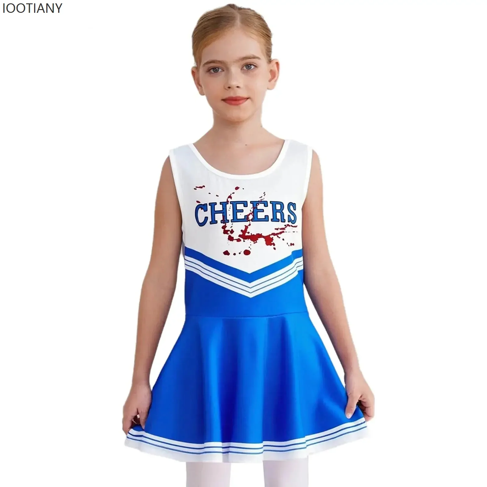

Children's Girls Cheerleading Costume Cosplay Printed Horror Bloody Football Baby Uniform School Sports Meeting Halloween Dress
