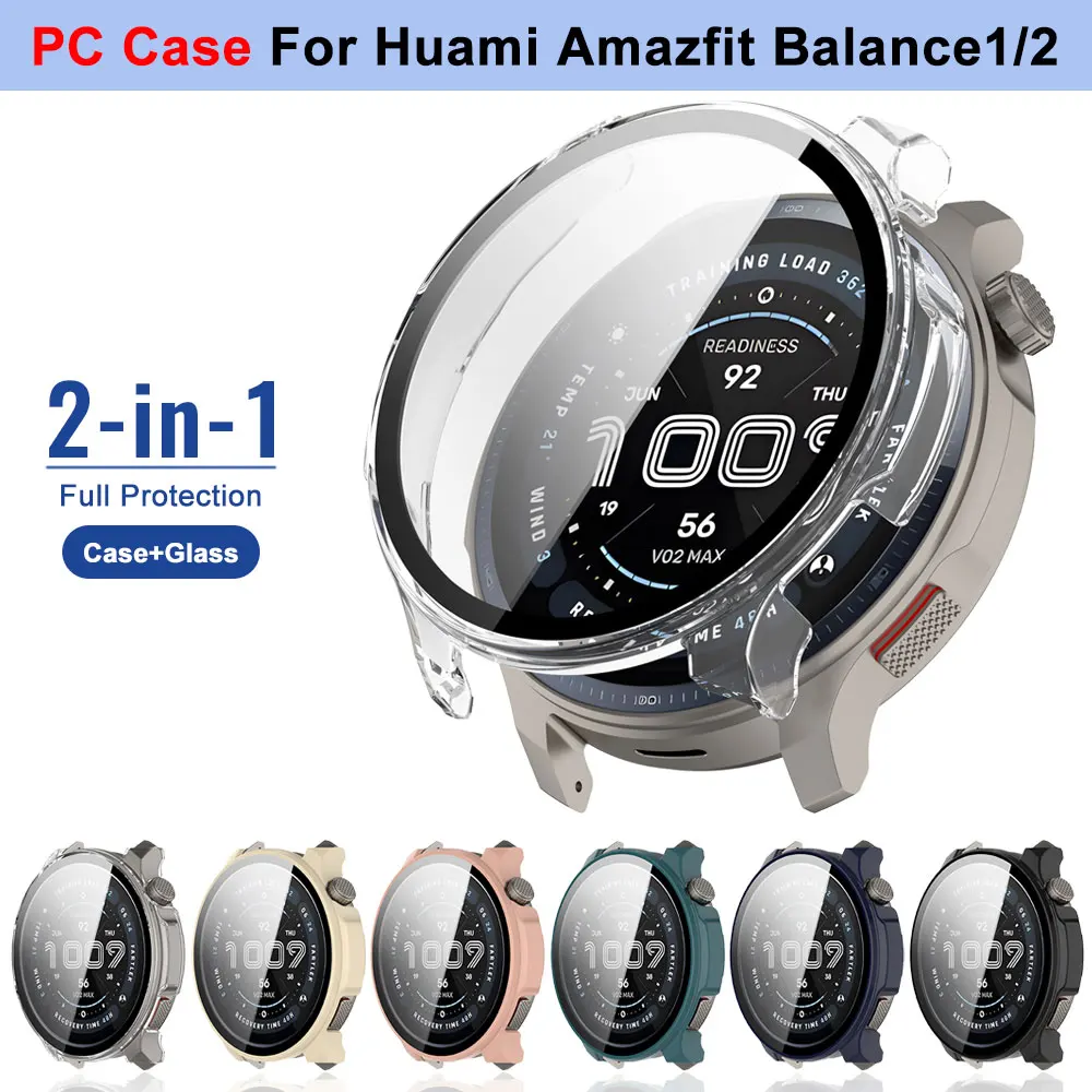 For Huami Amazfit Balance 2 PC Protective Case For Amazfit Balance Tempered Glass Full Screen Protector Bumper Cover Accessories