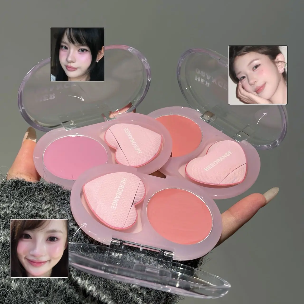 HERORANGE Dewy Cream Blush Heart‑Shaped Puff Natural Expanding Rouge Brightening Cheek Contour Makeup for Daily Use