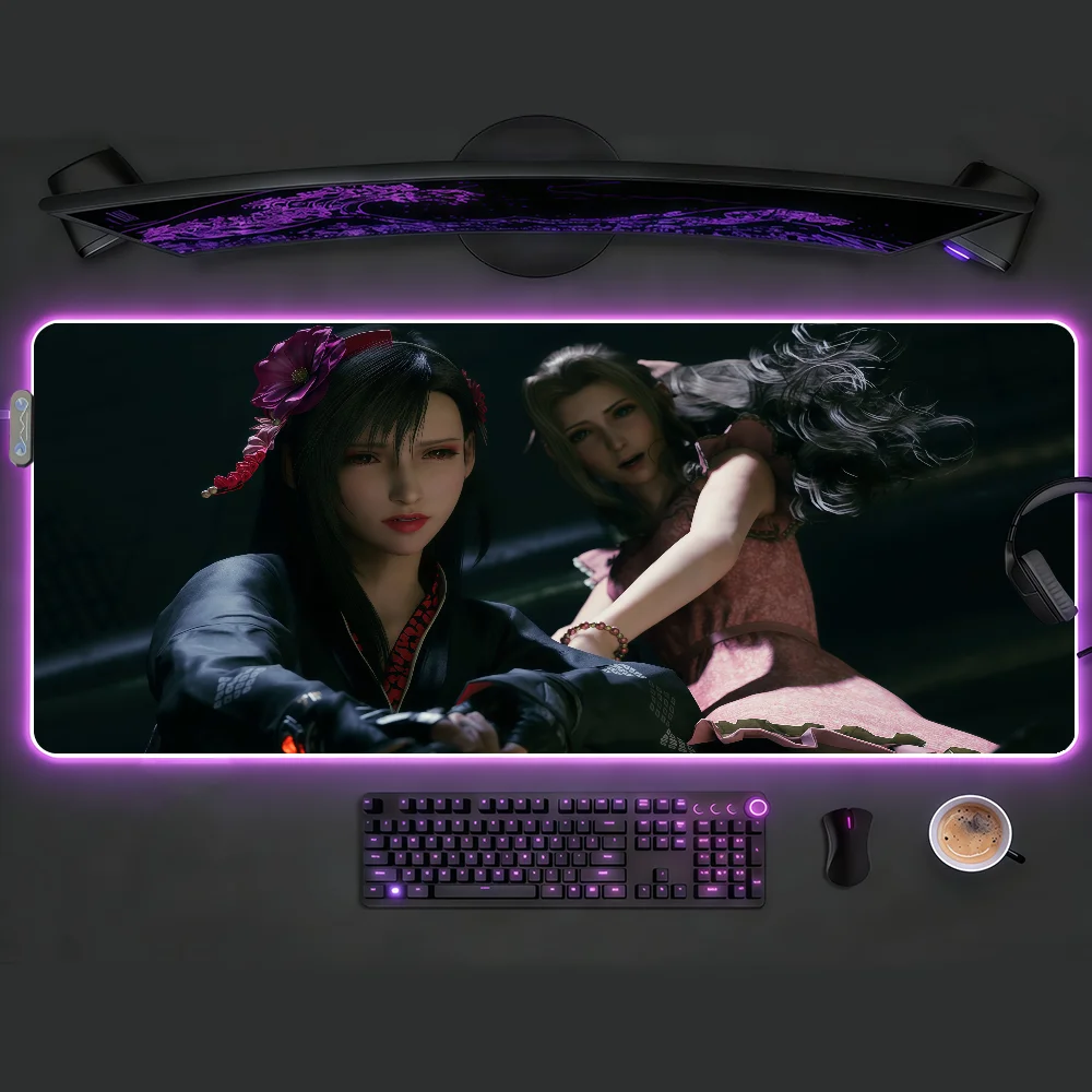 

Коврик для мыши F-FinalS F-FantasyS Aerith Tifa с RGB-подсветкой, нескользящий, резиновый, для игр, большой XXL, для компьютера, офиса, клавиатуры, настольный коврик