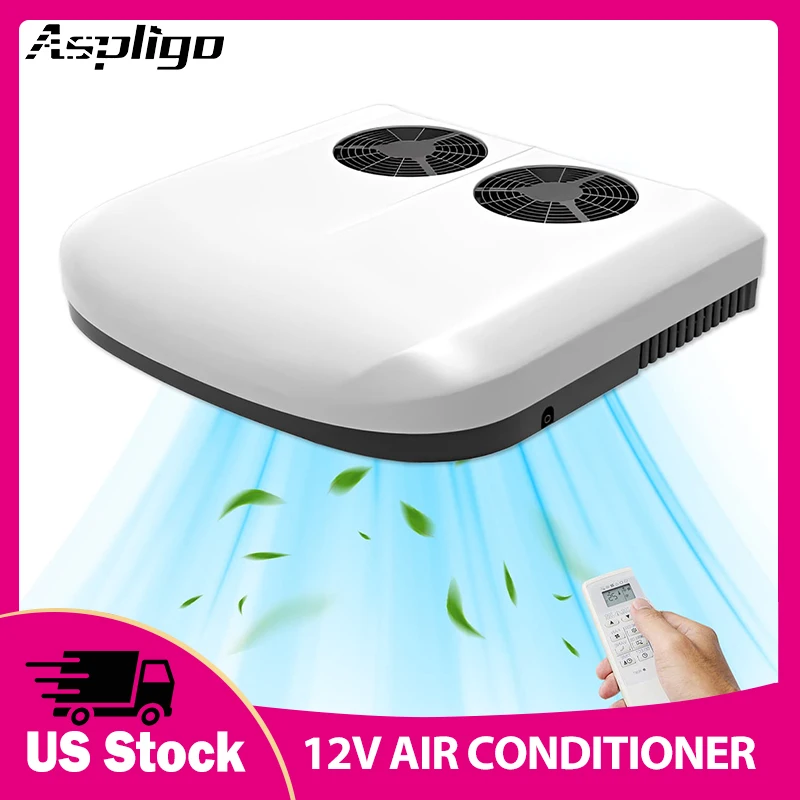 Aspligo 8500BTU Cooling Electric Roof Air Conditioner 12V Car Parking Conditioning For Motorhome Excavator Forklift Camper Van