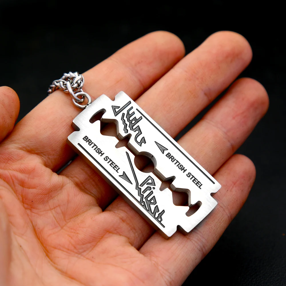 Fashion Hip Hop Music Band Judas Priest Necklace Stainless Steel Razor Shape Pendant For Men Women Jewelry Gift Dropshipping