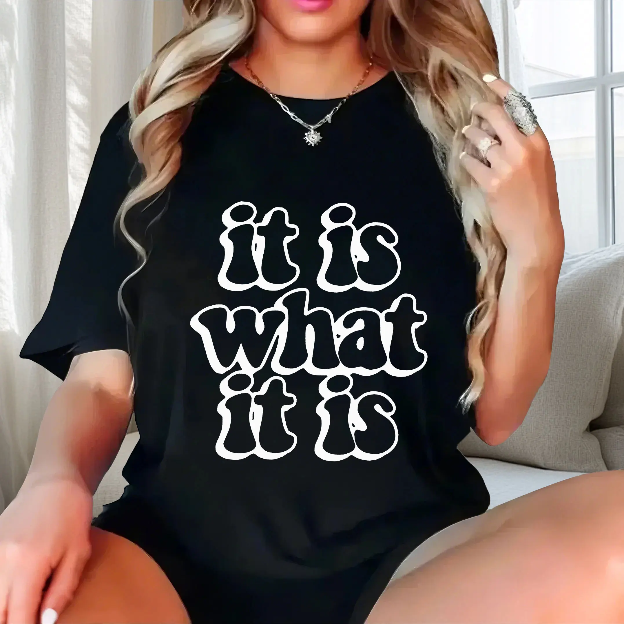 

Low key advanced commuting artifact plus size Ladies' casual short sleeved T-shirt black