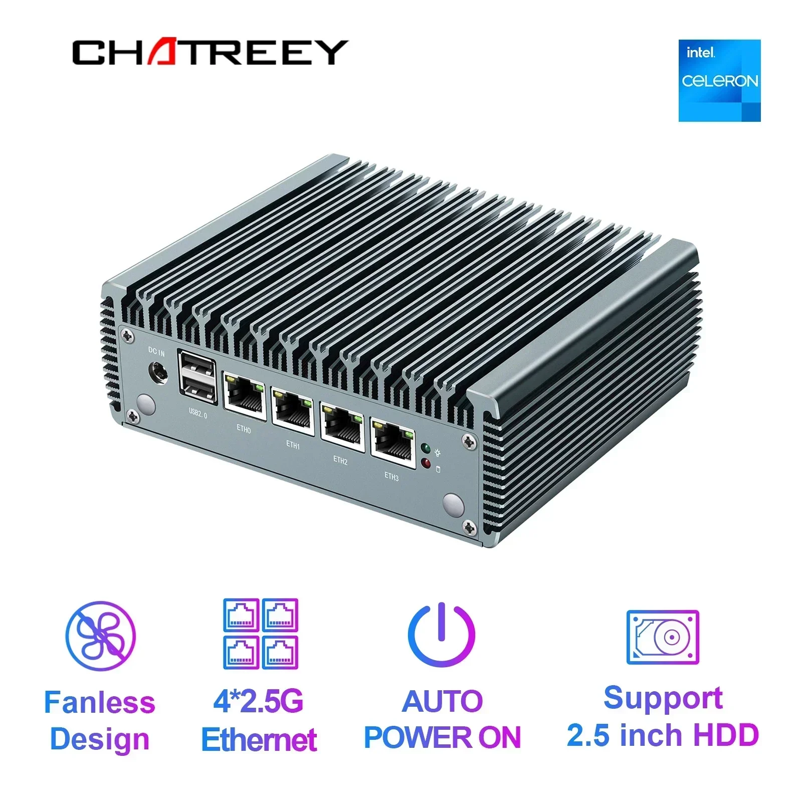 

Chatreey 2.5G pfSense Firewall intel Pentium N4000 4*Intel i225 Nics Soft Router DDR4 Fanless Mini PC OPNsense VPN Server