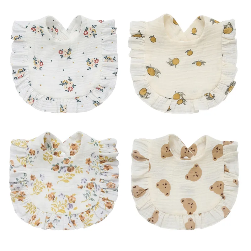 Cotton Gauze Baby Bib Newborn Feeding Bib Burp Cloths Floral Ruffle Boys Girls Nursing Saliva Towel Bandana Baby Accessories