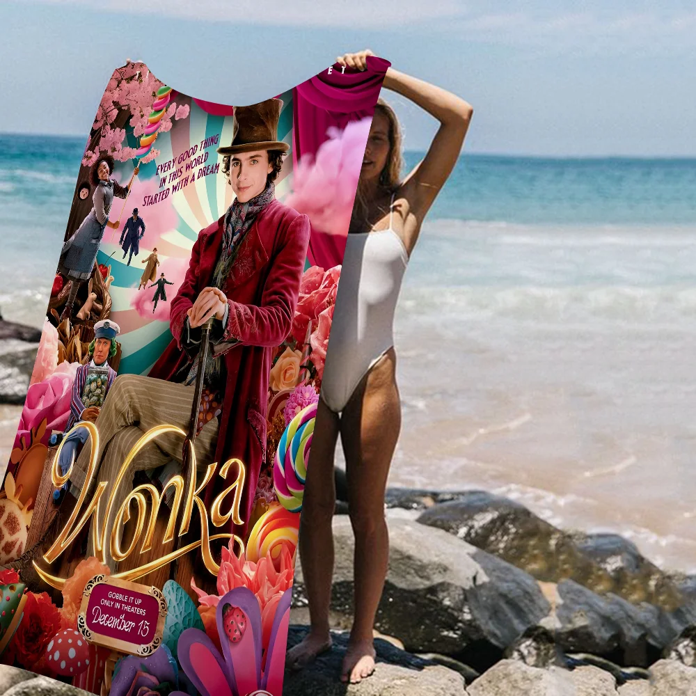 FILM W-Wonka Microfiber Printed Beach Towel Mountain Climbing Yoga Beach Swimming Running Absorbent Soft Towel