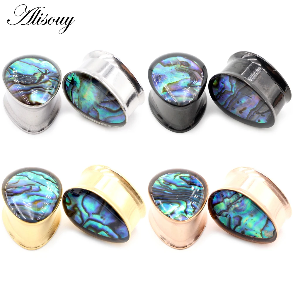 Alisouy 1pc 8-25mm Stainless Steel Water Drop Shell Ear Tunnels Plugs Expander Stretchers Gauges Earrings Piercing Body Jewelry