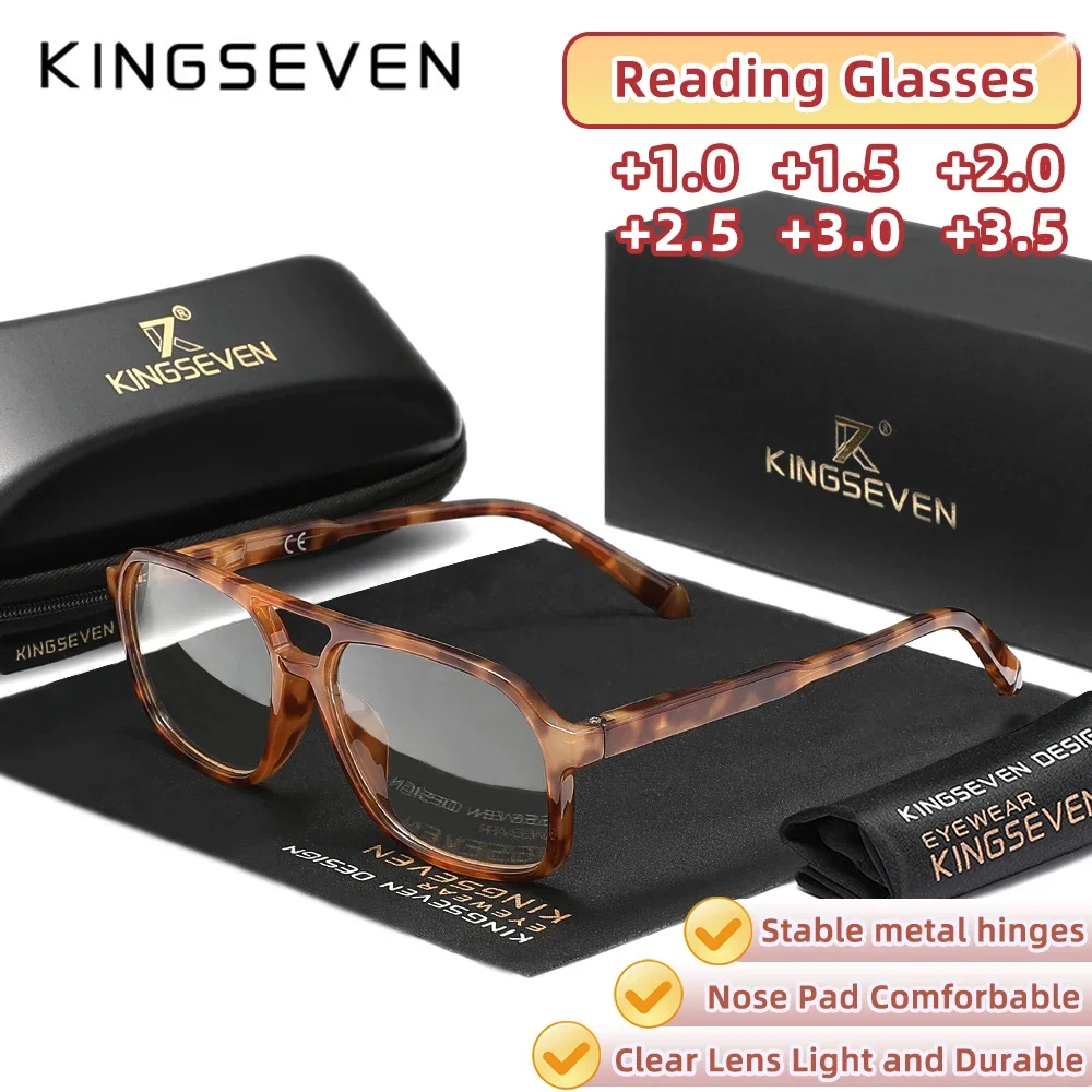 KINGSEVEN Klassische Lesebrille mit Großem Rahmen für Männer und Frauen, Komfortable Presbyopie-Brille +1.0+1.5+2.0+2.5+3.0+3.5