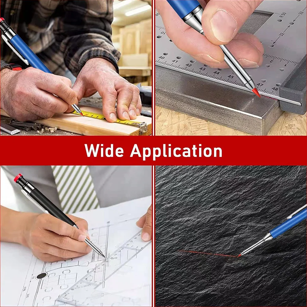 Metal Solid Carpenter Pencil Set For Deep Hole Marker With Refill Leads Marking Tool Woodworking Deep Hole Mechanical Pencils