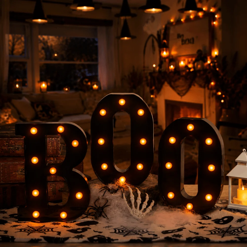 BOO LED Letter Lights Unique Funny Letters Sign Night Lights Durable Photo Props Halloween Atmosphere Lamp Haunted House
