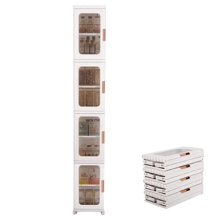 

4Tier Narrow Storage Cabinet with Transparent Doors and Adjustable Shelves, Ideal Bathroom Organizer and Storage Cabinet for Co