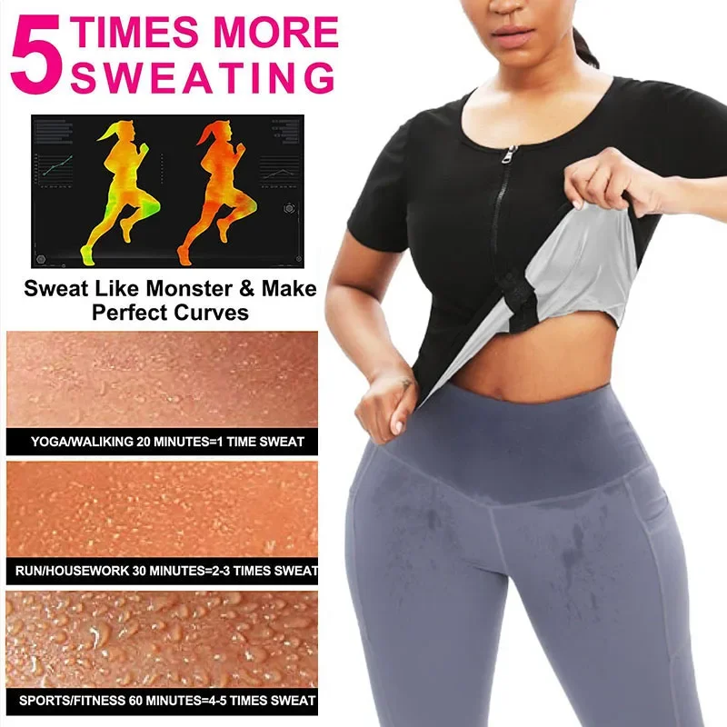 MrifDila Women Sauna Sweating Short Sleeve Women Sauna Suit Short Sleeve Jackets Sweat Suits Sweating Shapewear Short Sleeve