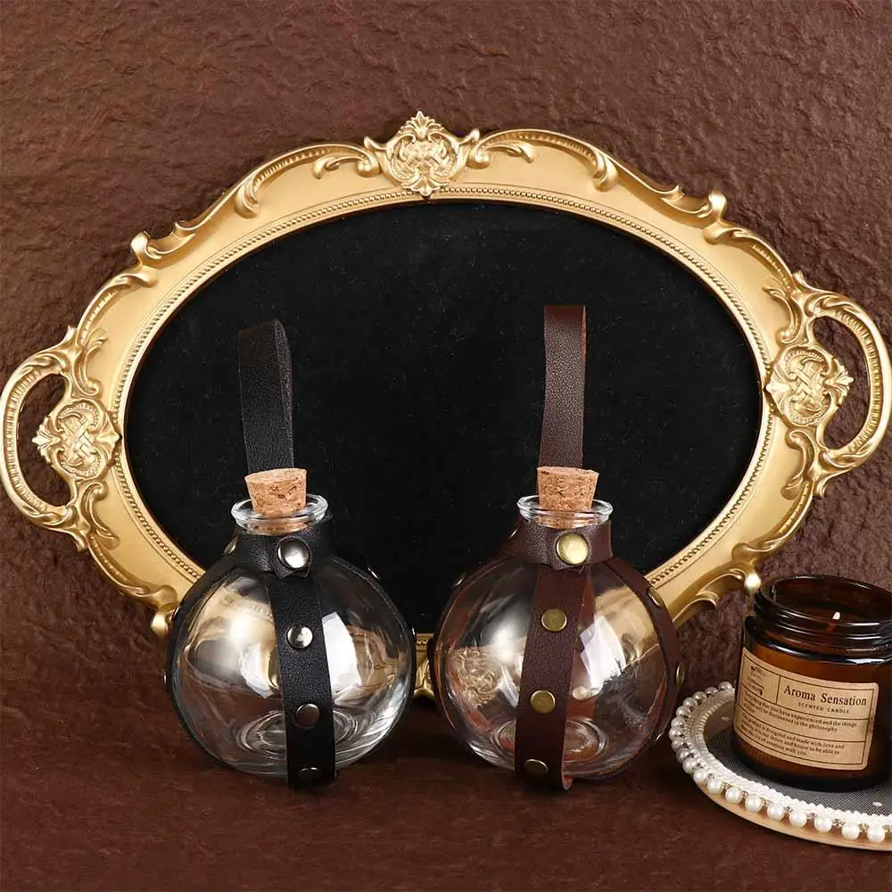 Faux Leather Round Flask Potion Bottle Holsters Belt Bags Round Magic Potion Glass Bottle 250ml Magic Wizard Glass