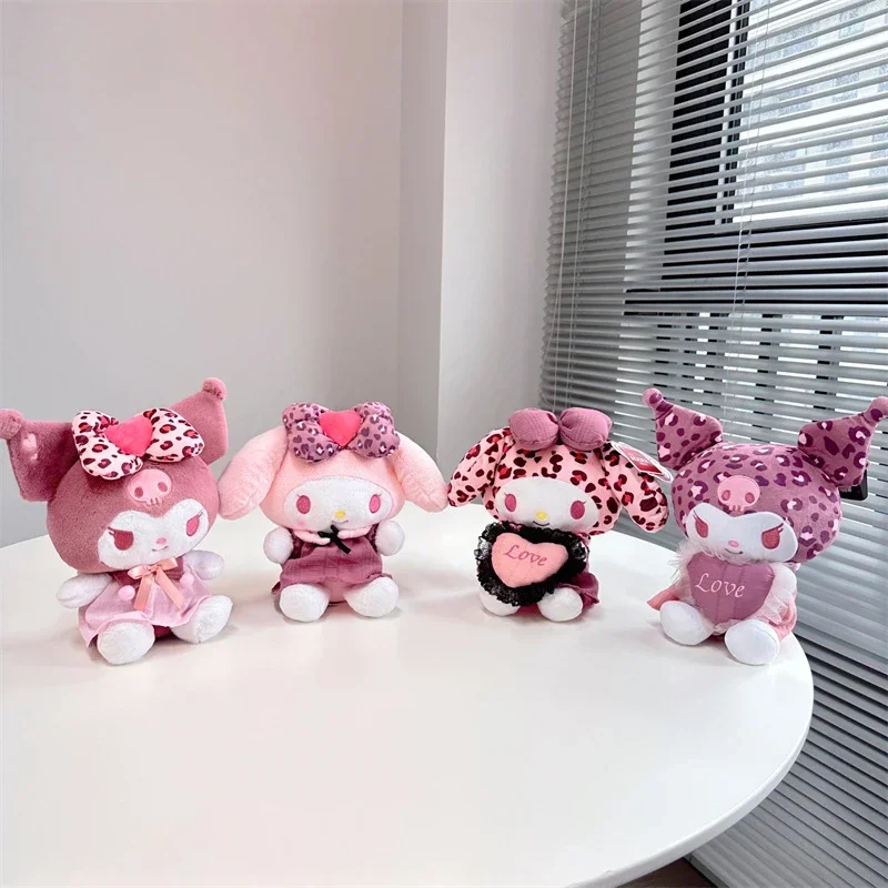 

20 см Sanrio Kuromi My Melody леопардовый принт сердце серии милые плюшевые игрушки мягкая подушка кукла украшение дома подарки для детей