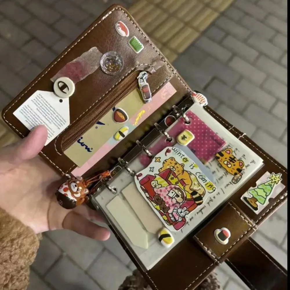 M5 Retro Brown Handbook Loose-leaf Notebook High-value Student Journal Notebook Diary Portable Korean Mini Pocket Binder Book