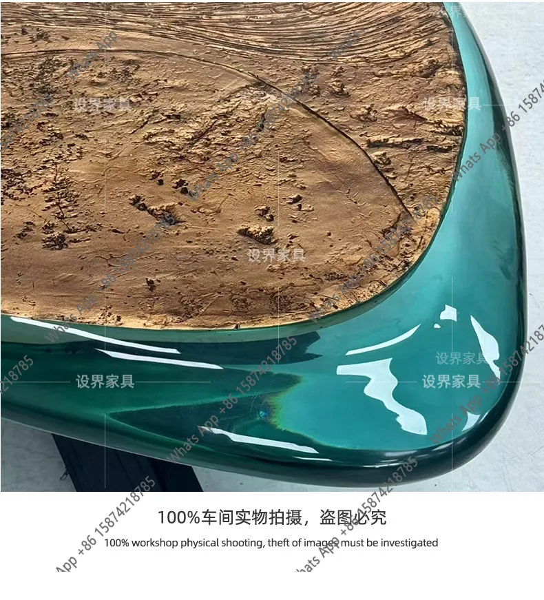 Italian light luxury furniture transparent resin special-shaped coffee table retro metal laser engraving coffee table