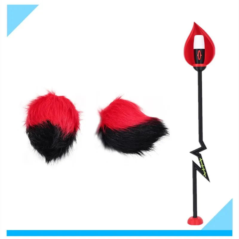 Alastor-accesorios de bastón con micrófono para Cosplay, palo mágico, cola de felpa, dibujos animados de Hotel, fantasía, accesorios para disfraz de Carnaval y Halloween para adultos