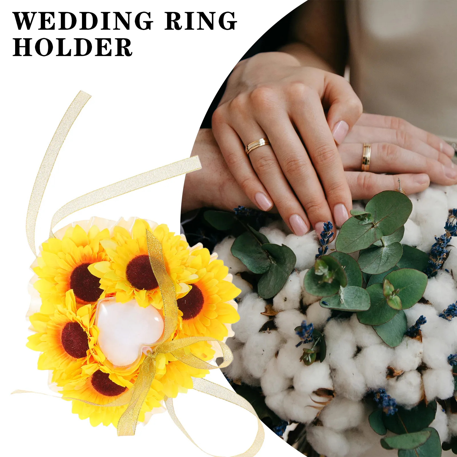Sunflower Style Wedding Ring Pillow Yellow Elegant Embroidered Cushion for Ring Bearer Wedding Ceremony Supplies
