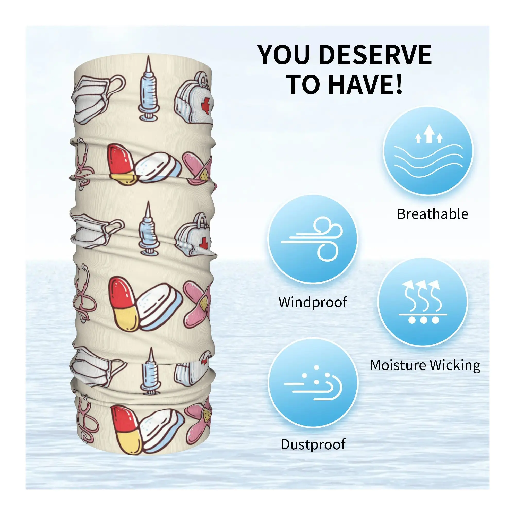ไอคอน Handrawn พร้อมธีมโรงพยาบาลผ้าพันคอคอปกพิมพ์ผ้าพันคอ Multi-use Headwear เดินป่าตกปลาสําหรับผู้ชายผู้หญิงผู้ใหญ่