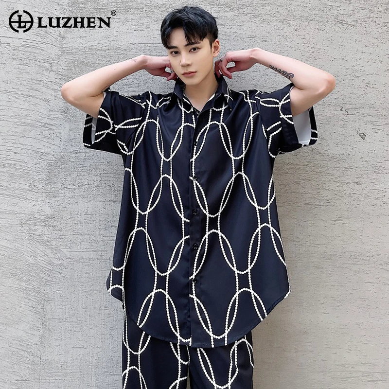 

LUZHEN Personalized Printed Design Stylish Short Sleeved Shirts Original Fashion Street High Quality Handsome Men's Tops LZ3998