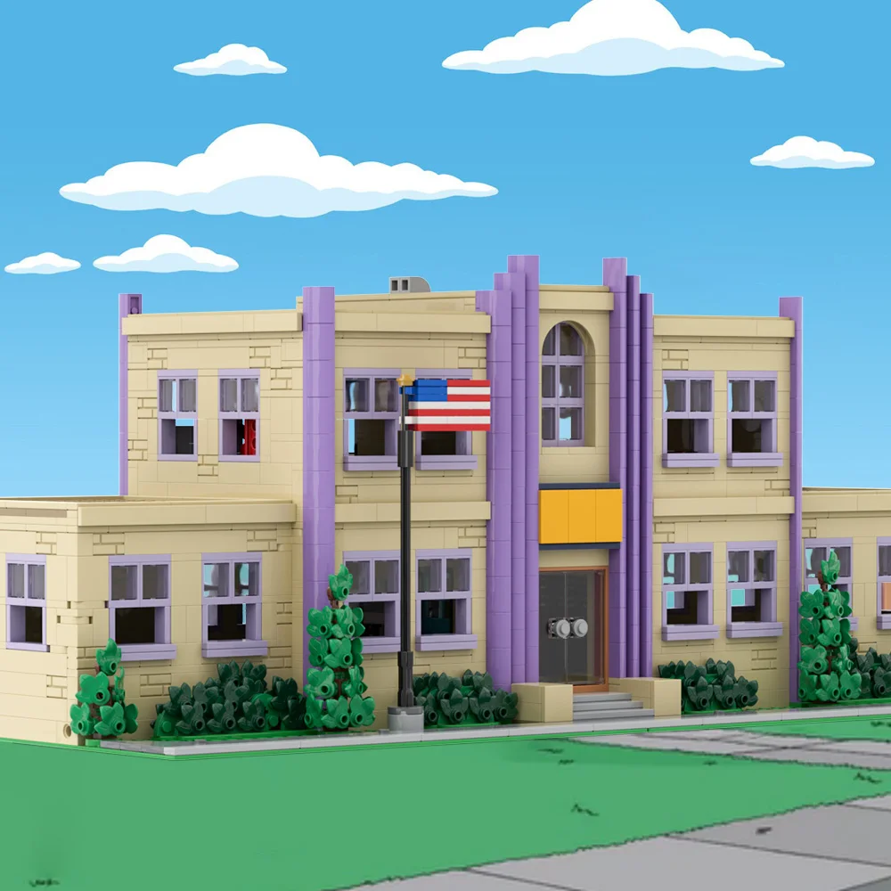 Gobricks MOC Modular Springfieldeds, bloques de construcción de escuela primaria, modelo de ladrillos de taberna topo, juguete de iglesia Modular para niños ift