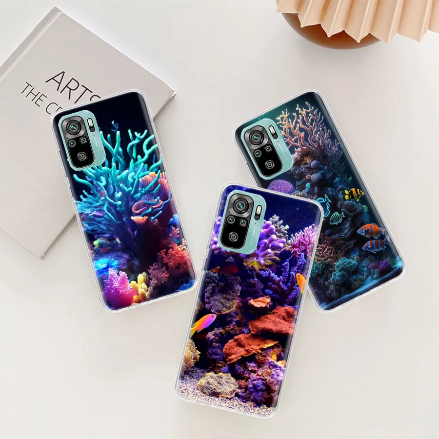 Coral Reefs and Their Small Fish Phone Case For Xiaomi Poco X6 X5 X4 F4 GT X3 NFC F6 Pro 5G M5 M5S M4 M3 Mi F5 F3 F2 F1 Clear Co