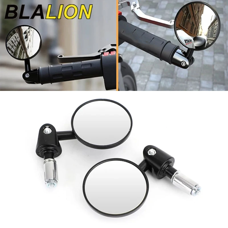 BLALION 2PCS Motorcycle Handlebar Rearview Mirror Small Round Mirror Blind Spot Wide Angle Handlebar Extended Rear View Mirrors
