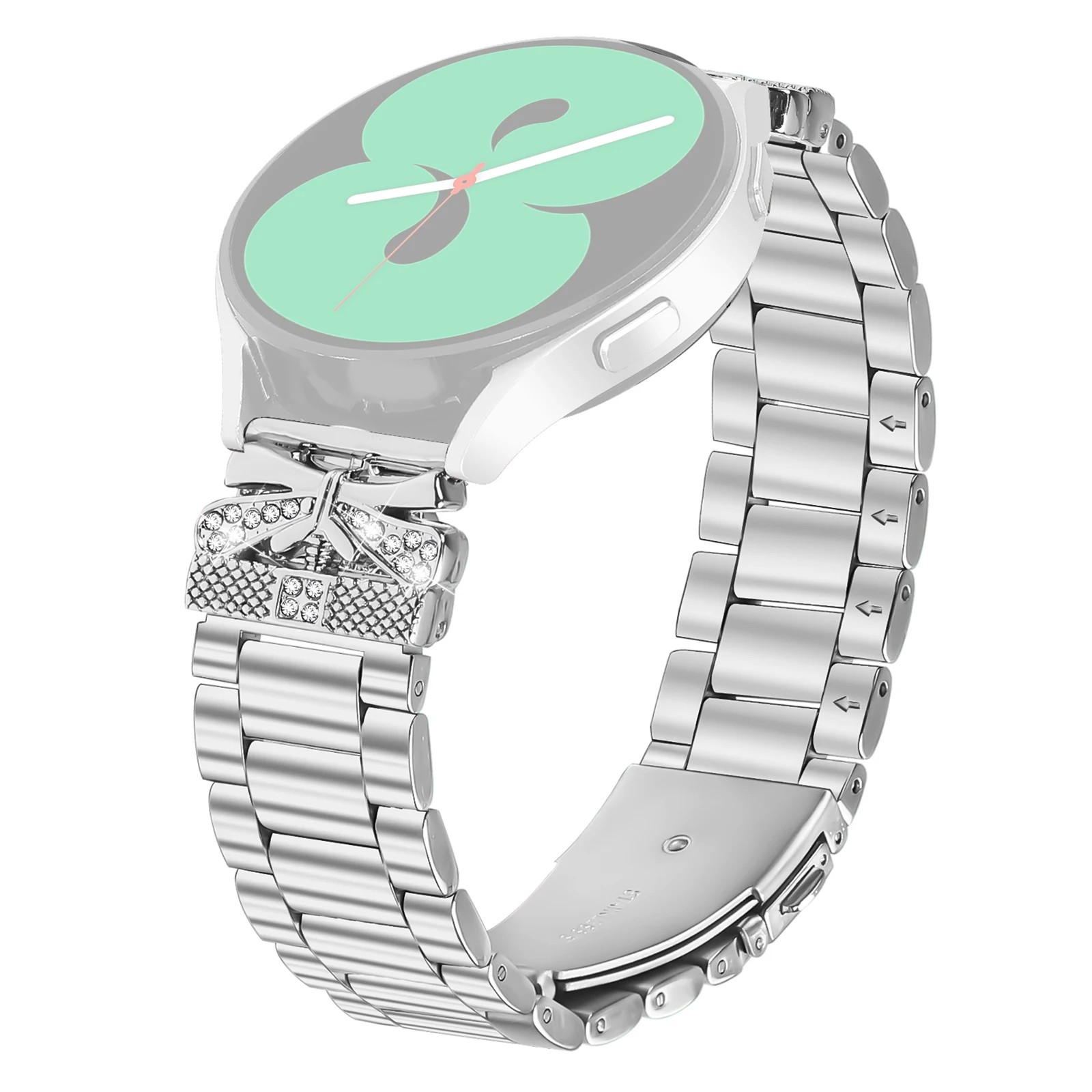 

For Garmin Vivomove Trend / Venu Sq 2 Replacement Strap Butterfly Rhinestones Decor Silver Stainless Steel Watch Band