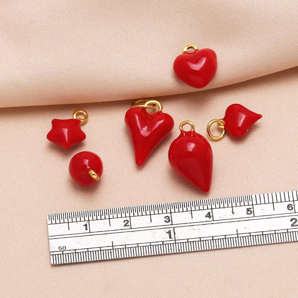 OCESRIO Trendy Red Enamel Heart Star Charms for Bracelet Copper Gold Plated Water Drop Chili accesorios de joyería chma320