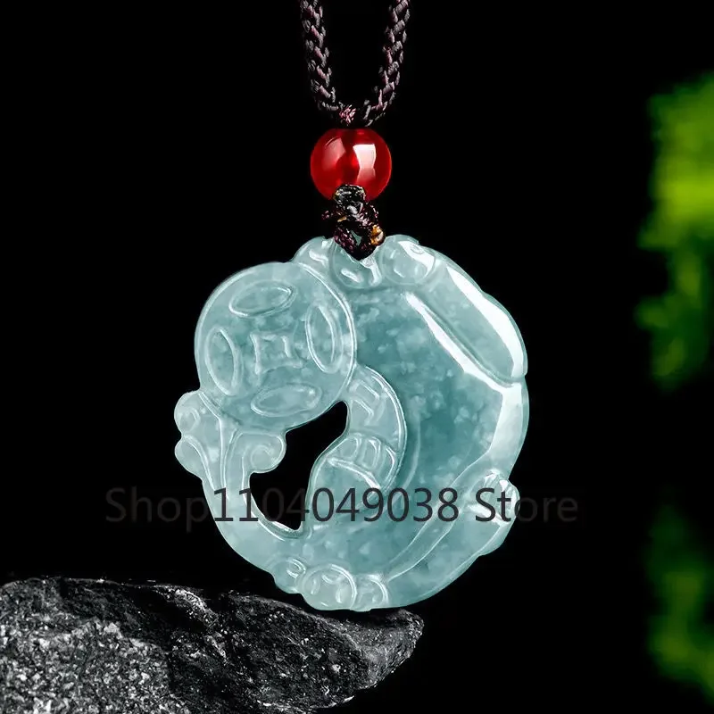 Myanmar A Goods Jadeite Blue Water Money Brave Pendant Luxury Charm Men and Women Jewelry Jade Necklace Gift