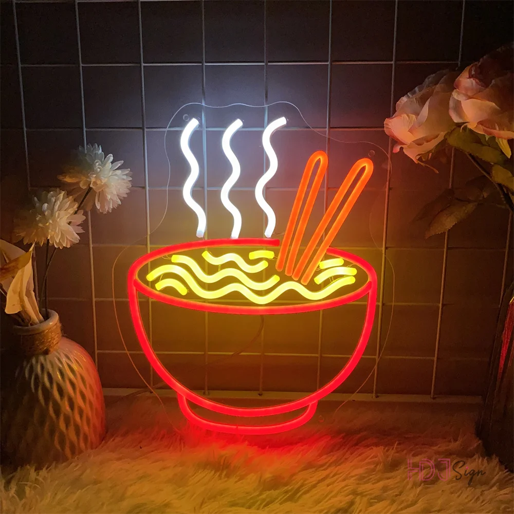 Imagem -04 - Ramen Noodles Neon Sign Decoração da Parede do Quarto Decor Bowl Led Neon Lights Food Shop Restaurante Decoração do Quarto Usb