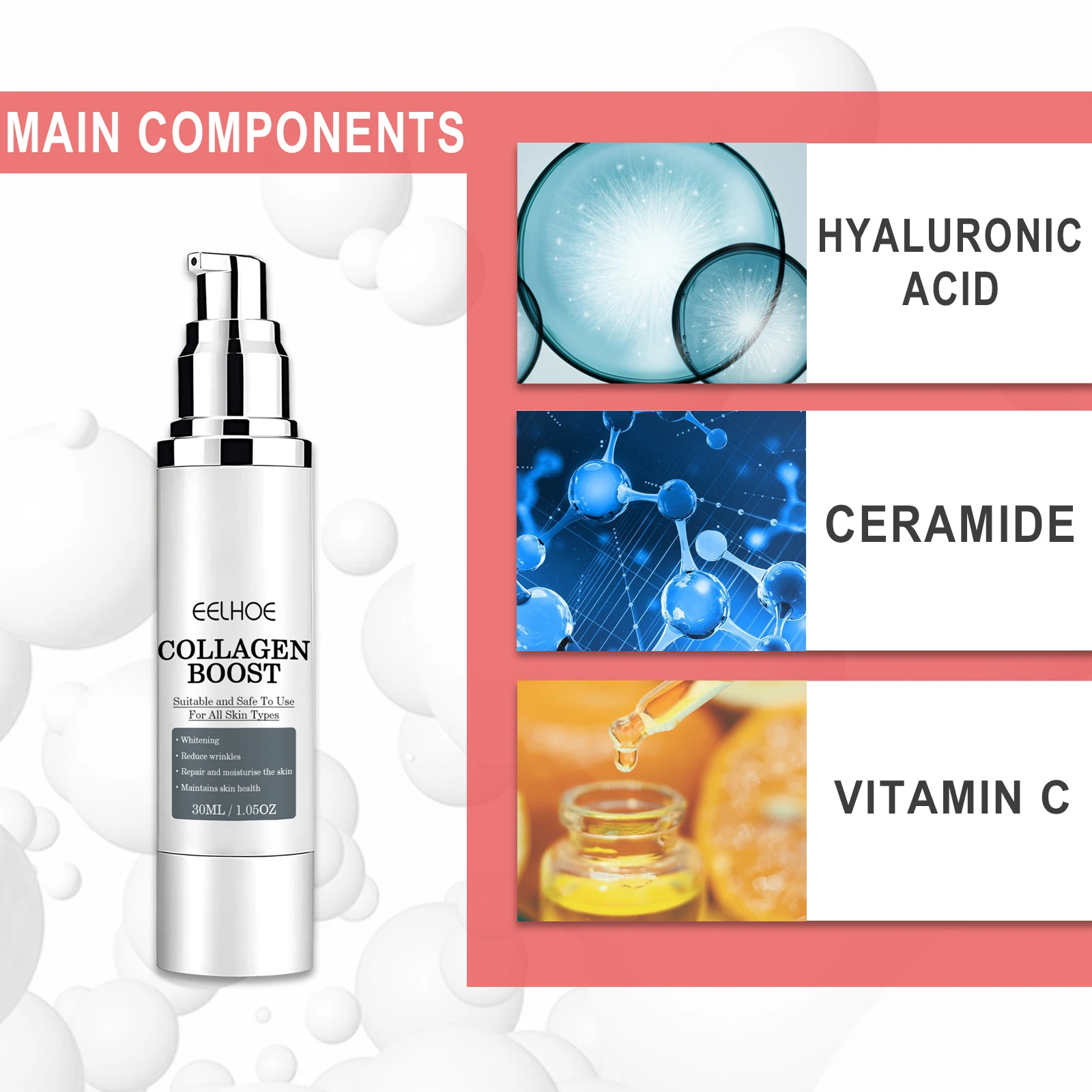30Ml Collageen Anti-Rimpelcrème Ruwheid Verbetering Crème Voor Rimpels En Acne Bestrijden