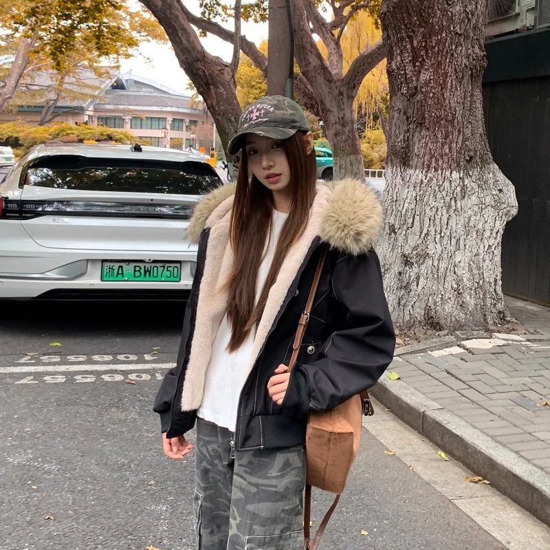 Winter Cotton Jacket For Women 2025 Trendy New Edition Thick Velvet Short Parkas Coat Hooded Outerwear w1637