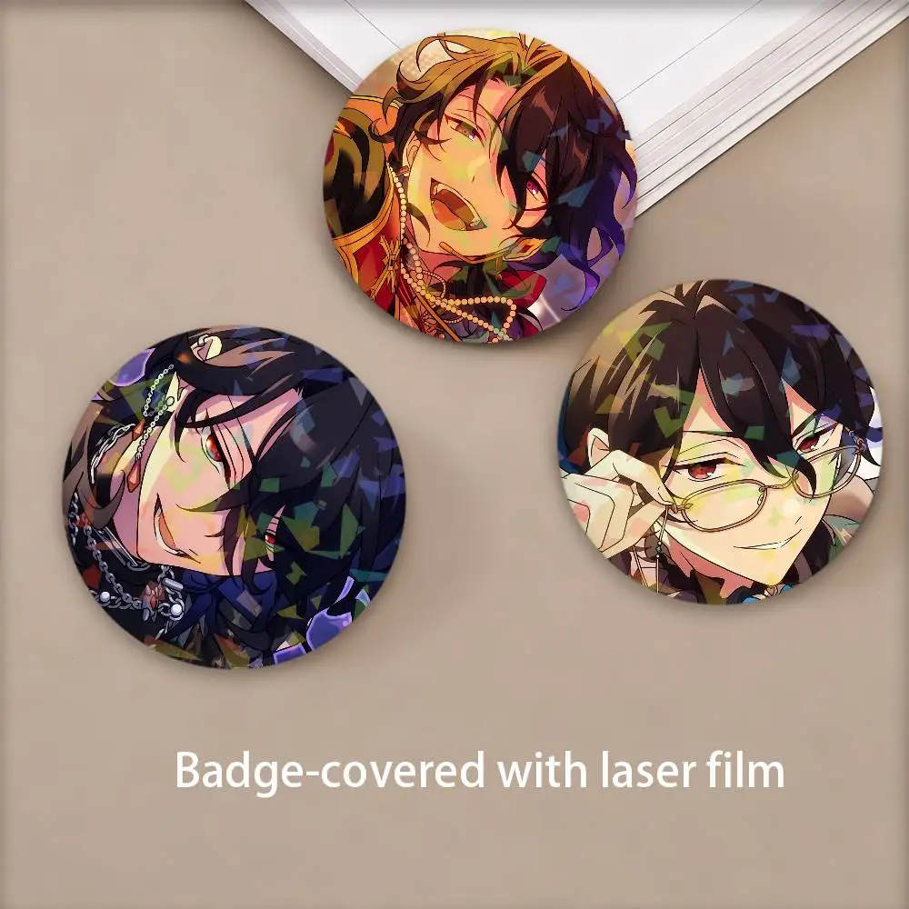 R-Rei S-Sakuma Undead IDOL Ensemble Stars Round Badge Lapel Pins for Backpacks Briefcase Laser Brooch Clothes Gifts
