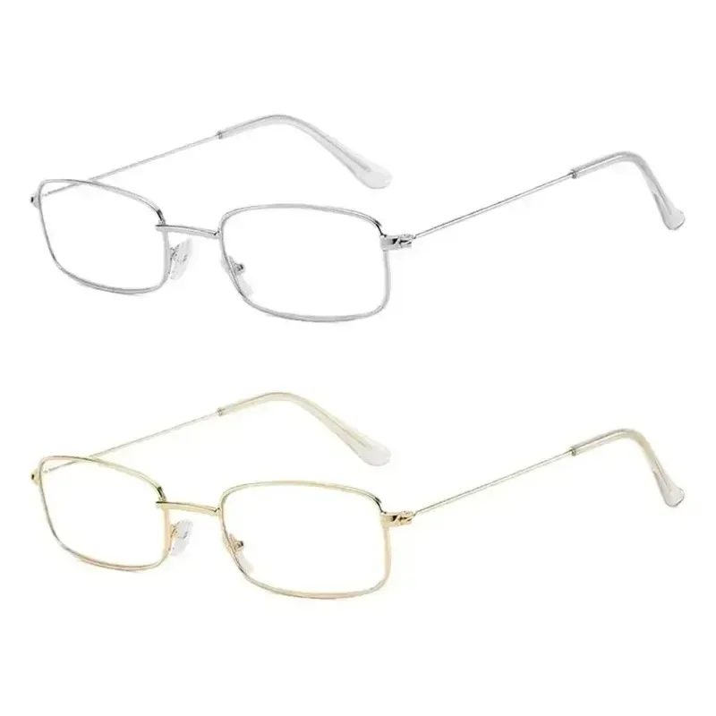 Small Square Alloy Frame Glasses Retro Fashion Glasses with Gold Frame Anti Blue Light Eyewear for Women Men Metal Clear Lens