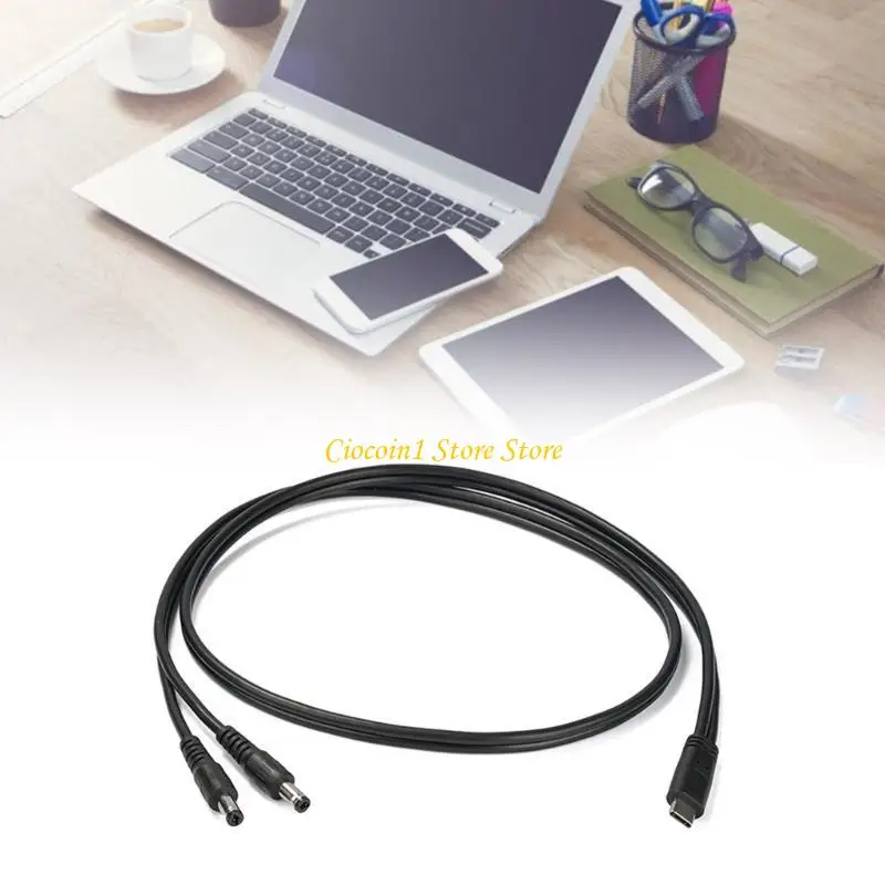 A3PC Type C to Double DC5525 Power Cable 5.5x2.5mm 5525 Plugs for Routers CCTV and More 20V 65W 3.28FT