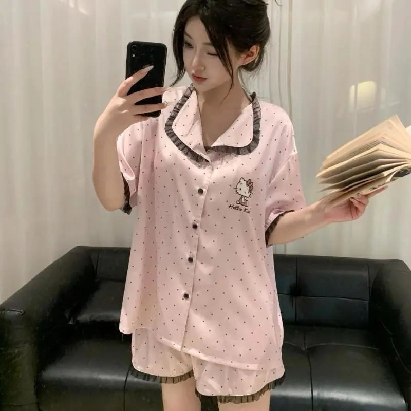 

Sanrio милые пижамы Hello Kitty, шорты с короткими рукавами для девочек, новый стиль, свободная удобная повседневная домашняя одежда, подарок для подруги