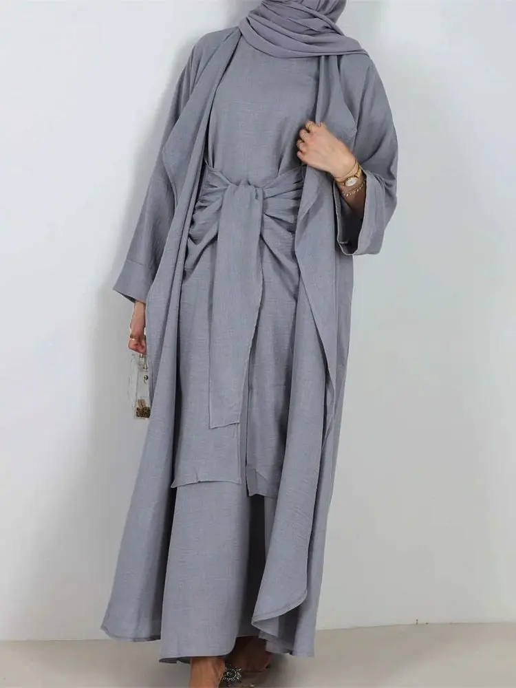 Eid Dubai Kimono Abaya 2 Piece Set Arabic Muslim Modest Dress For Women Robe Longue Caftan Marocain Femme Musulmane Kaftan Sets