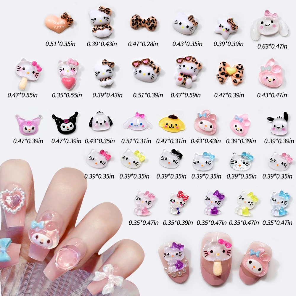 50 ชิ้น Kawaii Sanrio เล็บอุปกรณ์เสริม 3D Mini Hellokitty/Melody ตกแต่งเล็บ Charms DIY เคสโทรศัพท์ Hairpin เล็บงานฝีมือ