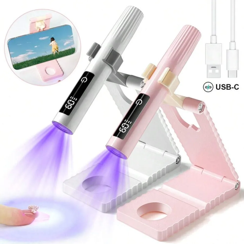 

Rechargeable Handheld UV Nail Lamp With Stand, Mini Portable Wireless Nail Lamp With LCD Display, Curing Gel Polish
