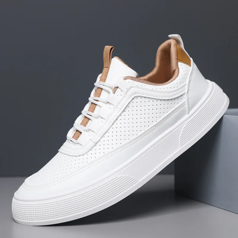 2024 Spring and Summer Men New High end Breathable Men Shoes Thick soled Trendy Casual Men Anti slip White Shoes