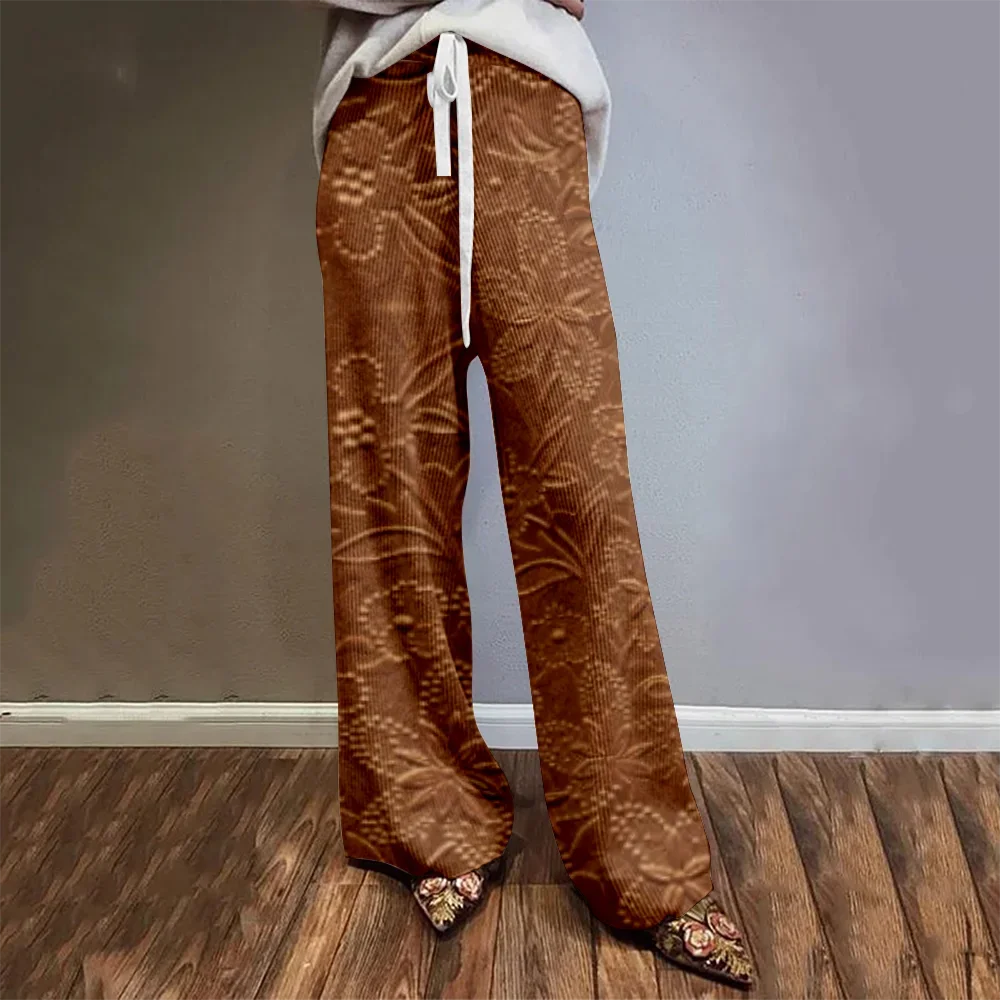 

Elegant Floral Casual Wide Leg Pants Harajuku Fashion Lily Women's Trousers High Quality Flare Pants Daily Loose Pants Plus Size