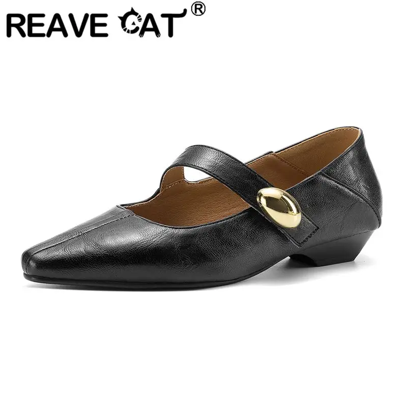 

Женские бежевые туфли REAVE CAT на плоской подошве с квадратным носком, на липучке, большие размеры 41, 42, 43, мягкие, повседневные, офисные, ручной работы
