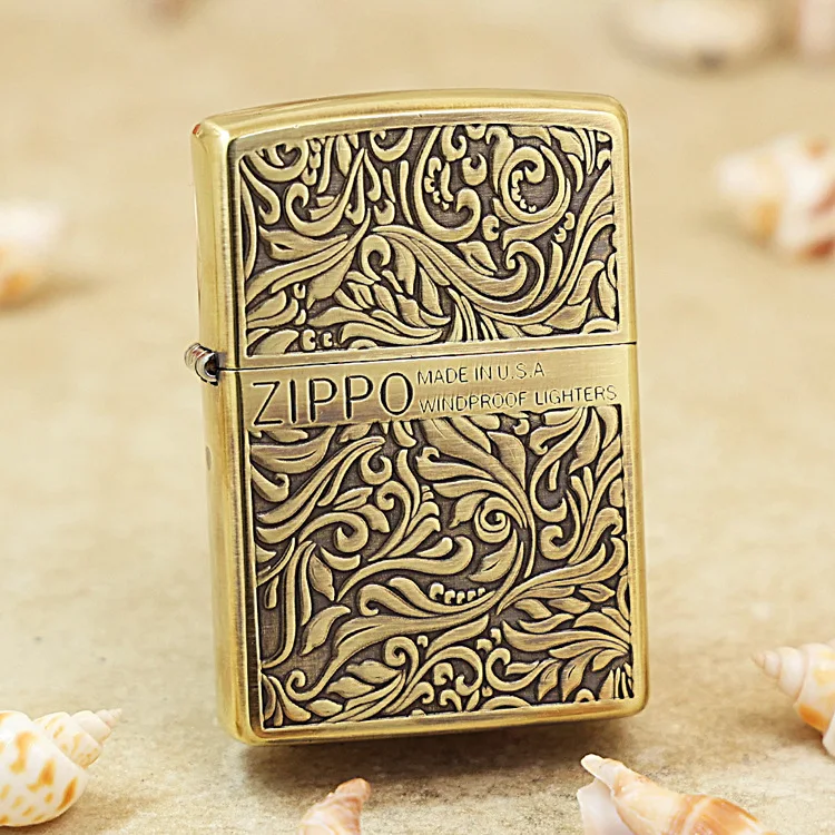 

Genuine Zippo Vines Tangcao oil lighter copper windproof cigarette Kerosene lighters Gift with anti-counterfeiting code