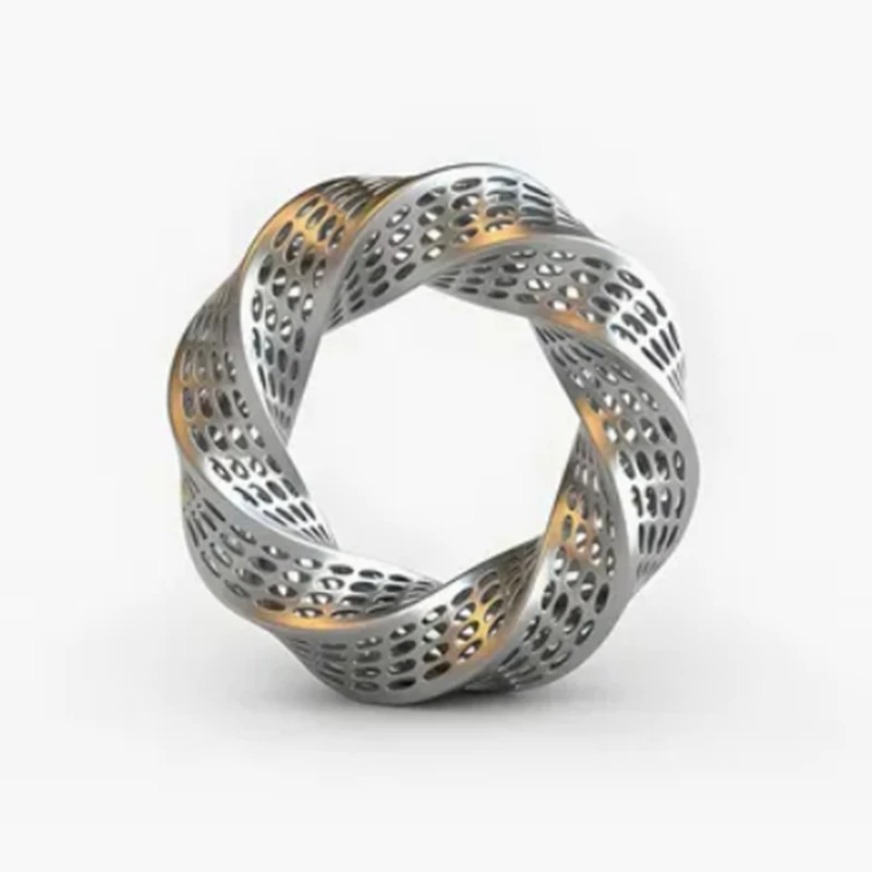 Stainless Steel CNC Machining Hollow Twist Ring Art Ornament Creative Hollow Twist Ring Handicraft
